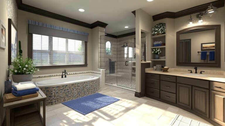 Bathtub with a tiled surround and glass panel