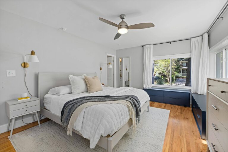 Bright bedroom addition with large windows