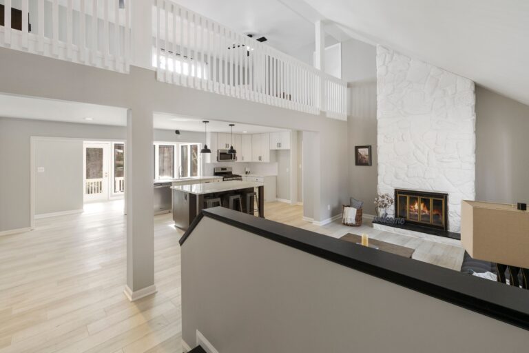 Bright open floor plan kitchen in a renovated Michigan home
