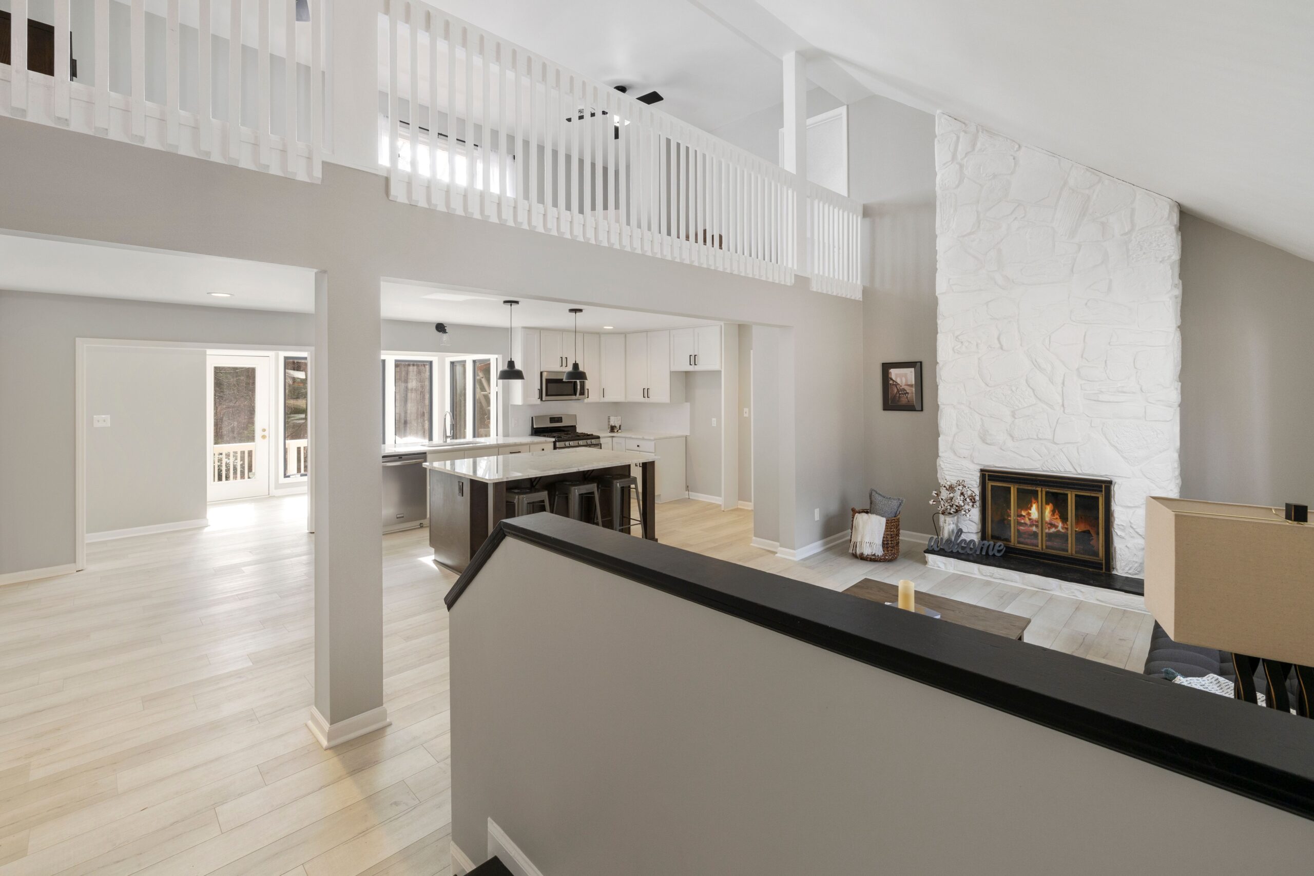 Bright open floor plan kitchen in a renovated Michigan home