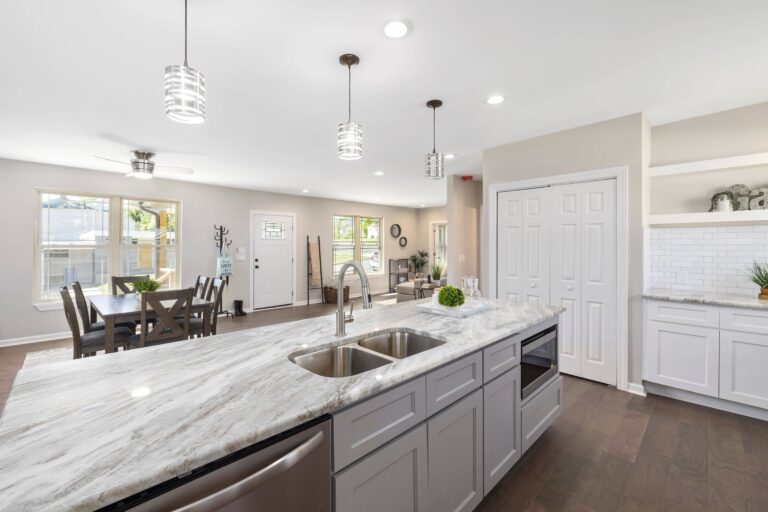 Open floor plan kitchen remodel with custom cabinets