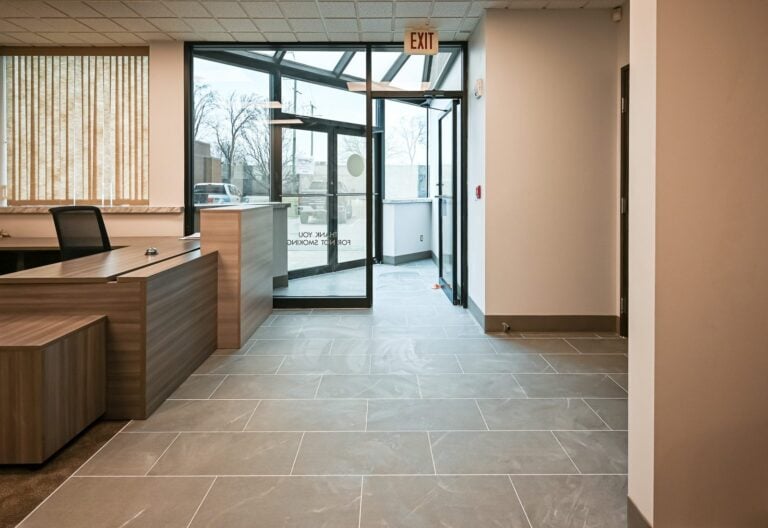 Renovated reception area in a Troy commercial office