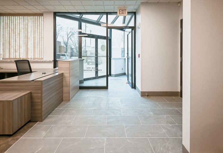 Renovated reception area in a Troy commercial office
